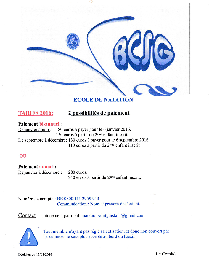 Tarifs 2016